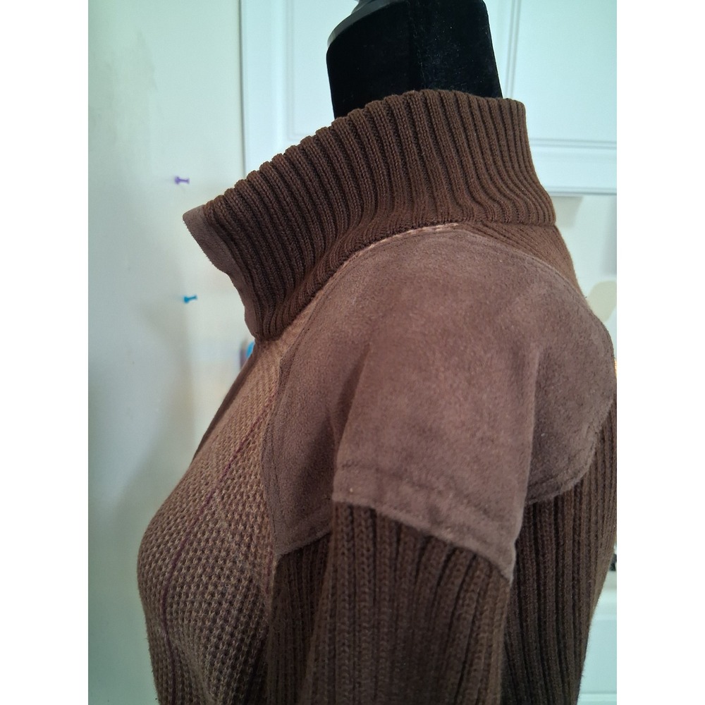 Ralph Lauren LRL Brown Plaid Full Zip Cardigan Suede Patch Sweater Womens Small - Picture 8 of 11
